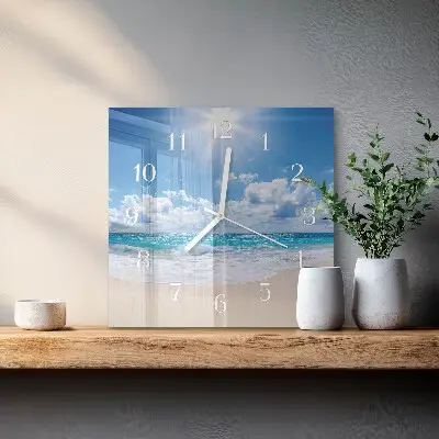 Vierkante glazen wandklok Zee