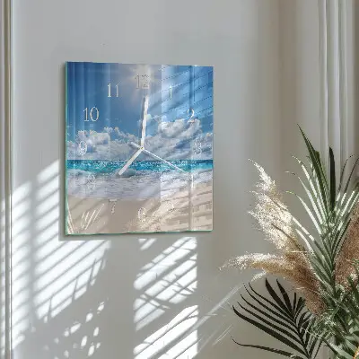 Vierkante glazen wandklok Zee