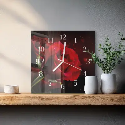 Moderne wandklok glas vierkant Rozen