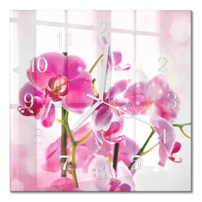 Vierkante glazen klok Orchidee