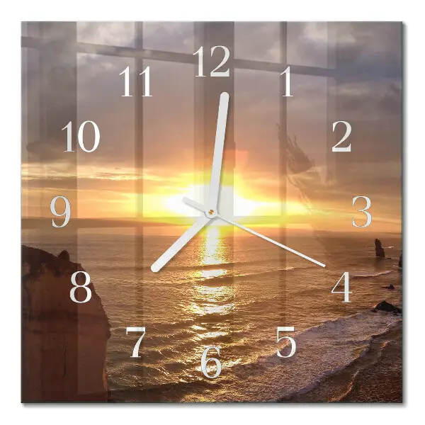 Moderne wandklok glas vierkant Zonsondergang