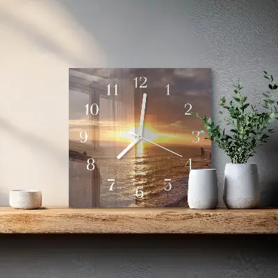 Moderne wandklok glas vierkant Zonsondergang