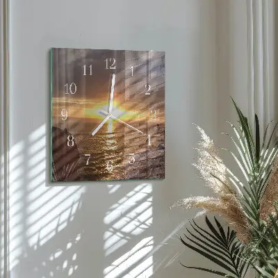 Moderne wandklok glas vierkant Zonsondergang