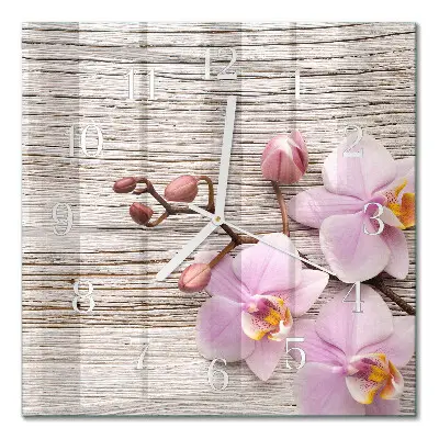Vierkante glazen wandklok Orchidee