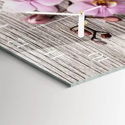 Vierkante glazen wandklok Orchidee