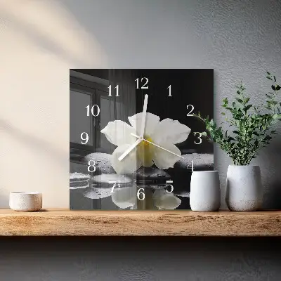 Vierkante glazen klok Stenen en orchidee