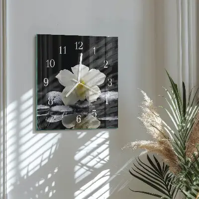Vierkante glazen klok Stenen en orchidee