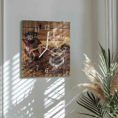 Vierkante glazen wandklok Koffiebonen