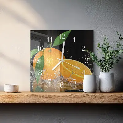 Vierkante glazen klok Sinaasappels