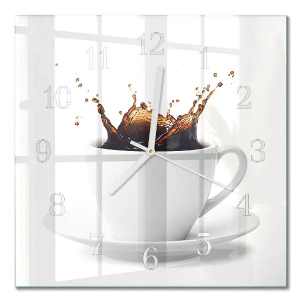 Vierkante glazen wandklok Koffie