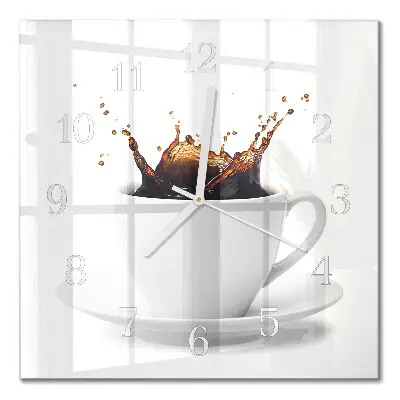 Vierkante glazen wandklok Koffie