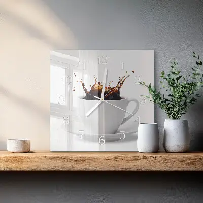 Vierkante glazen wandklok Koffie
