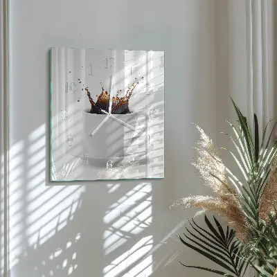 Vierkante glazen wandklok Koffie