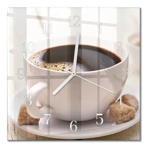 Vierkante glazen wandklok Koffie