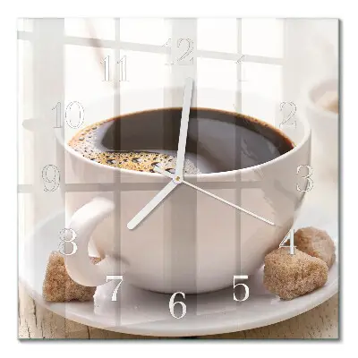 Vierkante glazen wandklok Koffie