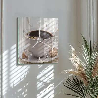 Vierkante glazen wandklok Koffie