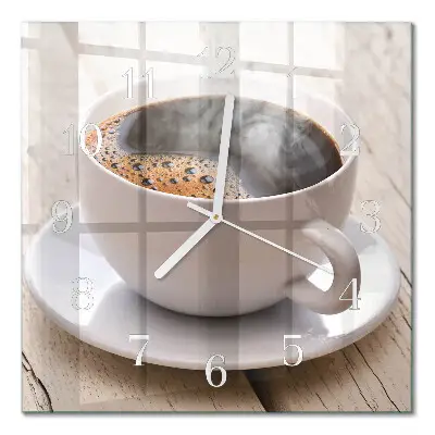 Vierkante glazen wandklok Koffie
