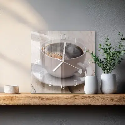 Vierkante glazen wandklok Koffie
