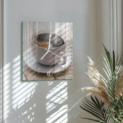 Vierkante glazen wandklok Koffie