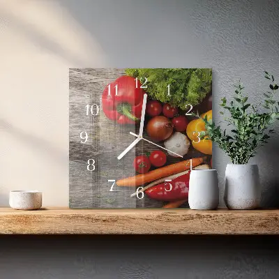 Vierkante glazen wandklok Groenten