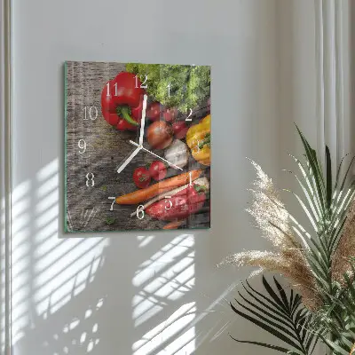 Vierkante glazen wandklok Groenten