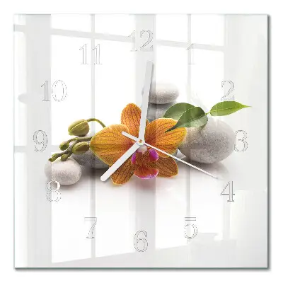 Moderne wandklok glas vierkant Orchidee