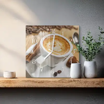 Moderne wandklok glas vierkant Koffie