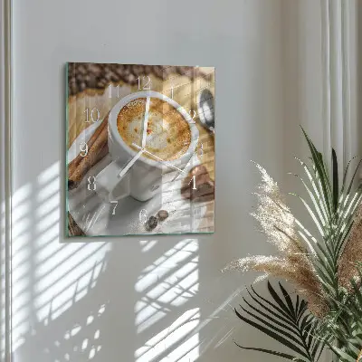 Moderne wandklok glas vierkant Koffie
