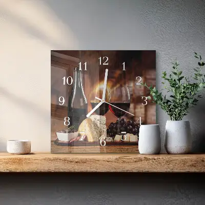 Vierkante glazen wandklok Wijn