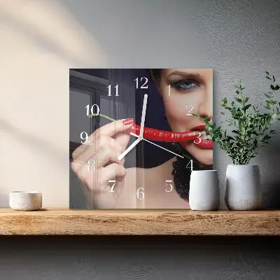 Decoratieve glazen klok vierkant Chilipeper