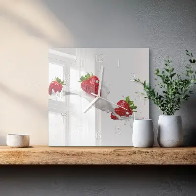 Vierkante glazen wandklok Aardbei