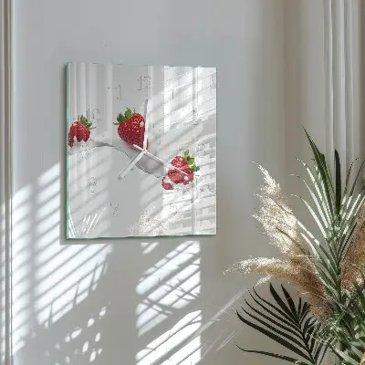 Vierkante glazen wandklok Aardbei