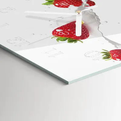Vierkante glazen wandklok Aardbei