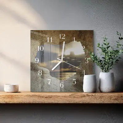 Vierkante glas klok Hart in de rots