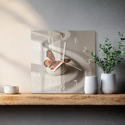 Moderne wandklok glas vierkant Vlinder