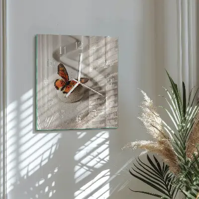 Moderne wandklok glas vierkant Vlinder