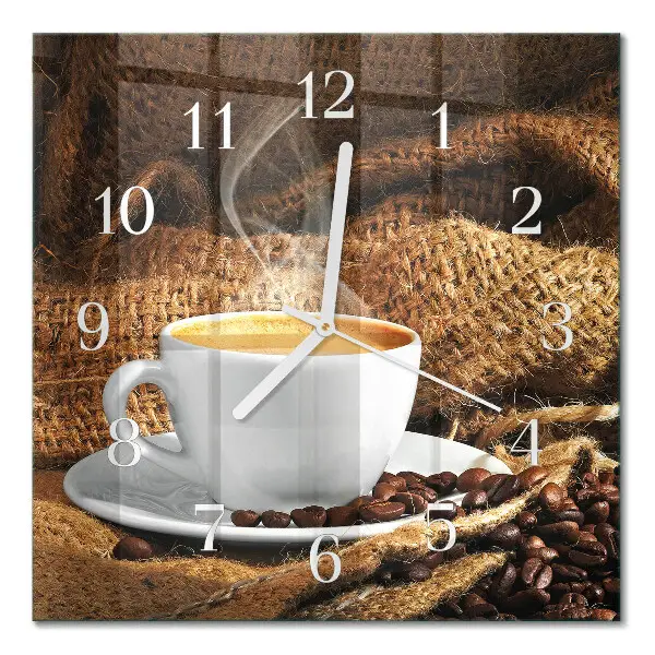 Moderne wandklok glas vierkant Koffiebonen