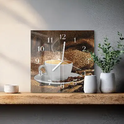 Moderne wandklok glas vierkant Koffiebonen