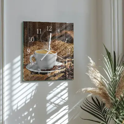 Moderne wandklok glas vierkant Koffiebonen