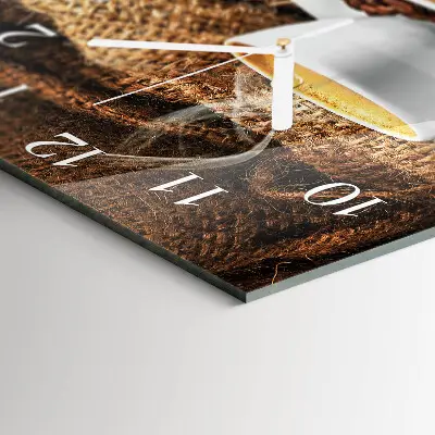 Moderne wandklok glas vierkant Koffiebonen