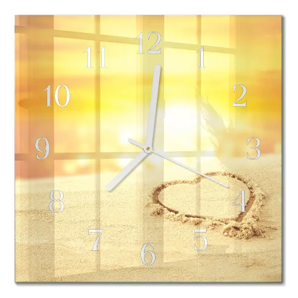 Moderne wandklok glas vierkant Hart in het zand
