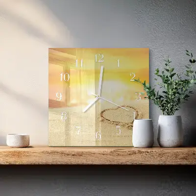 Moderne wandklok glas vierkant Hart in het zand