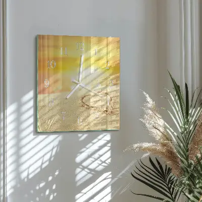 Moderne wandklok glas vierkant Hart in het zand