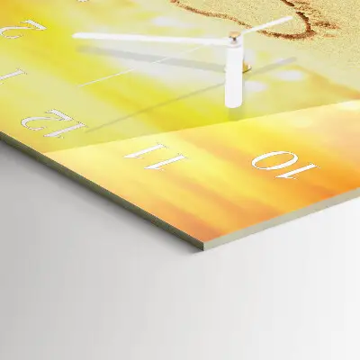 Moderne wandklok glas vierkant Hart in het zand