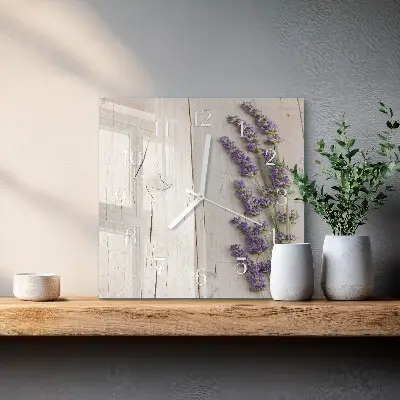 Vierkante glazen wandklok Lavendel