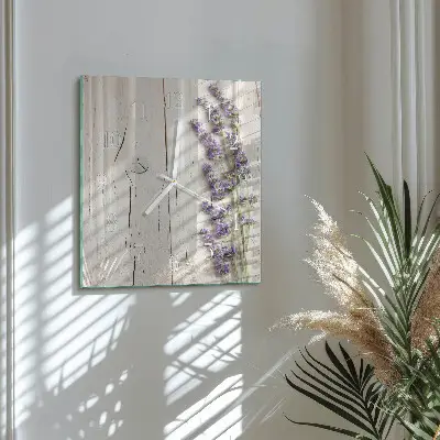 Vierkante glazen wandklok Lavendel