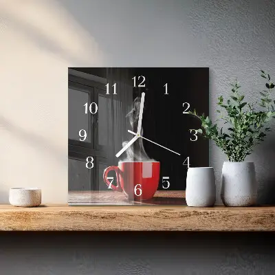 Vierkante glazen klok Een kopje koffie
