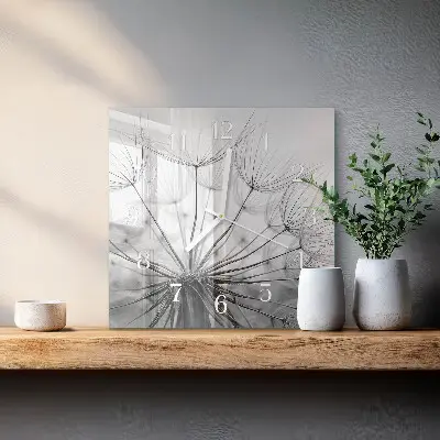 Vierkante glazen wandklok Paardebloem