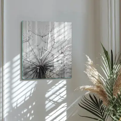 Vierkante glazen wandklok Paardebloem