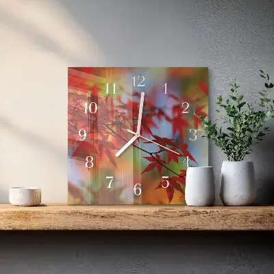 Decoratieve glazen klok vierkant Esdoornbladeren
